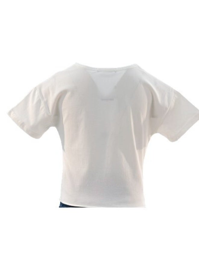 JOANNA JOANNA 23KY370B Girl's Front Tie With Butterfly Design Round Neck Short Sleeve T-Shirt - White - Image 3