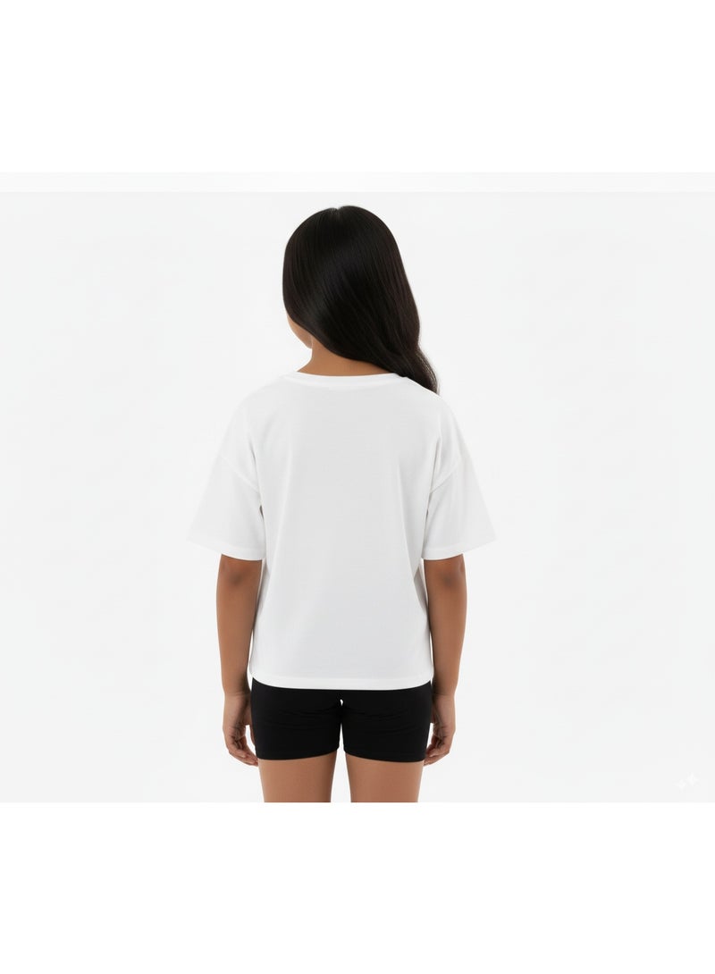 جوانا تي شيرت فتيات بربطة أمامية برقبة دائرية وأكمام قصيرة بتصميم فراشة - أبيض - 3 سنوات - Image 3