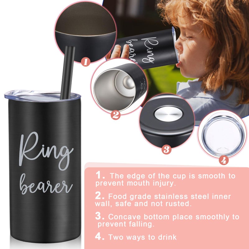 Sieral 2 Pcs 16 oz Flower Ring Bearer Tumbler Cup Stainless Steel Cup with Straw Water Bottle Gift Idea for Wedding Party(Black, Pink) - Image 4