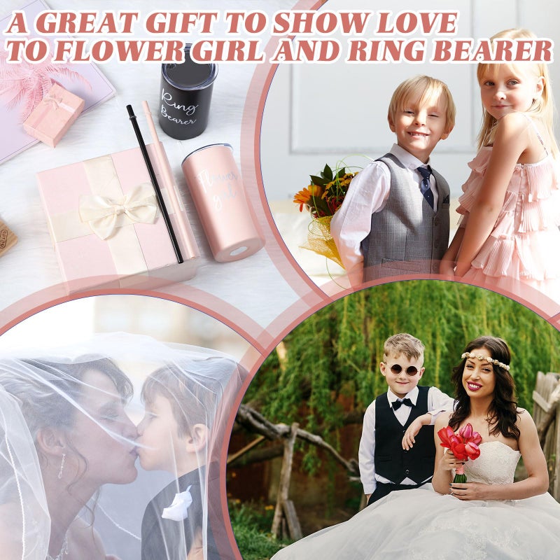 Sieral 2 Pcs 16 oz Flower Ring Bearer Tumbler Cup Stainless Steel Cup with Straw Water Bottle Gift Idea for Wedding Party(Black, Pink) - Image 5
