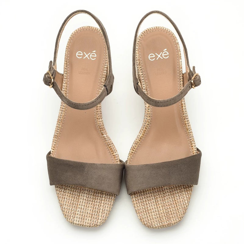 صنادل نسائية بكعب عريض وإصبع مربع ورباط كاحل رمادي - Image 4