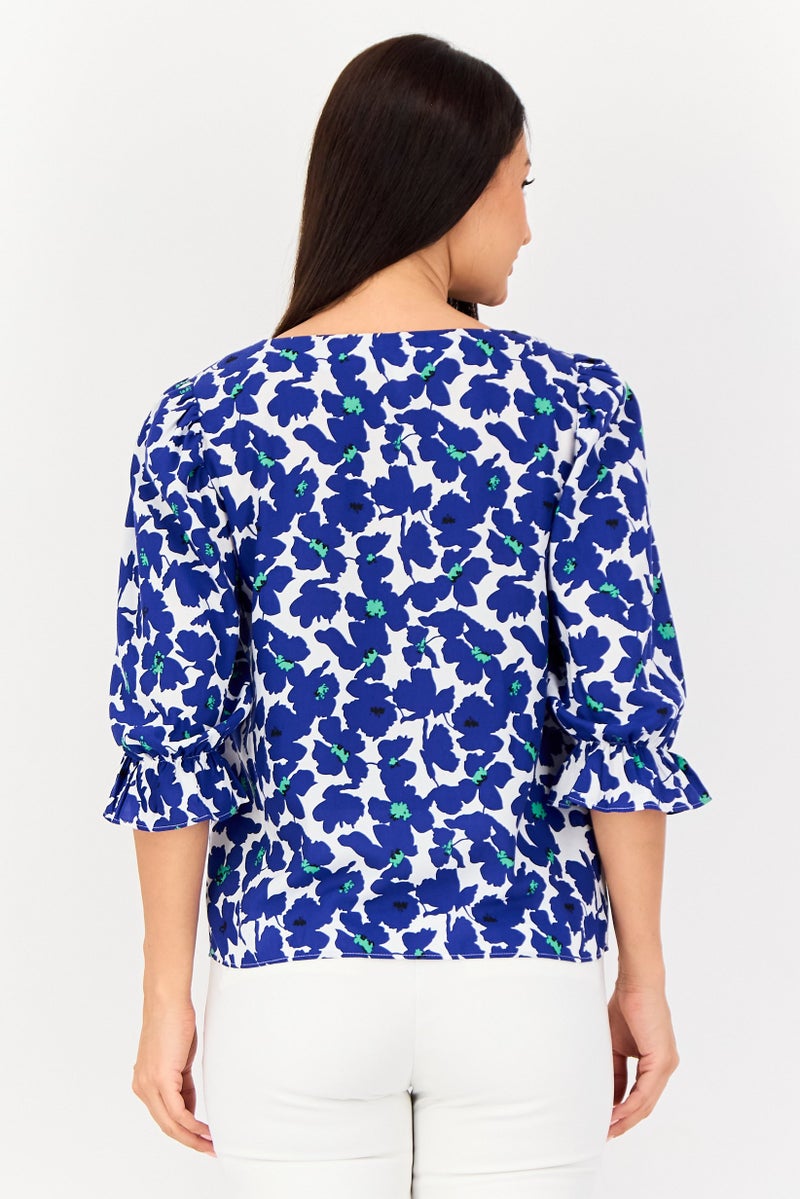 VERO MODA بلوزة مزخرفة بأكمام طويلة من فيرو مودا للنساء، بياقة دائرية، متعددة الألوان - Image 2