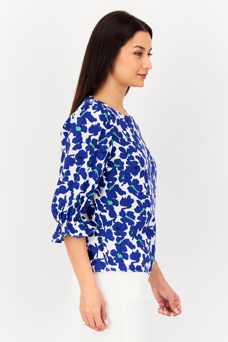 VERO MODA بلوزة مزخرفة بأكمام طويلة من فيرو مودا للنساء، بياقة دائرية، متعددة الألوان - Image 4