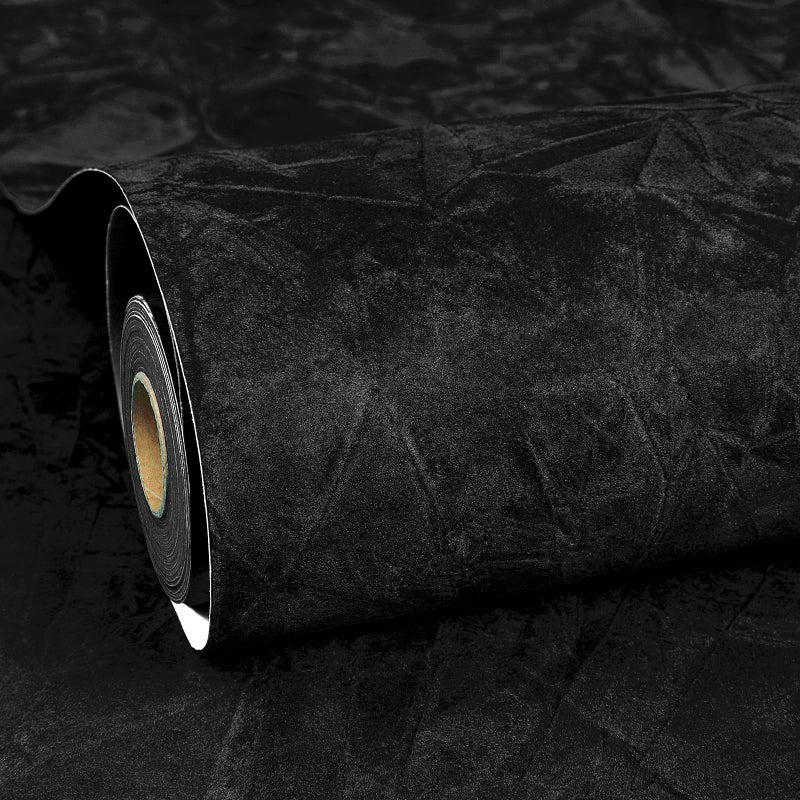 ReWallpaper Black Peel and Stick Wallpaper 175inX23ft Luxury Velvet Wallpaper for Bedroom Self Adhesive Removable Wall Paper Soft Velvet Fabric Textured Black Contact Paper for Cabinets Accent Wall - Image 2