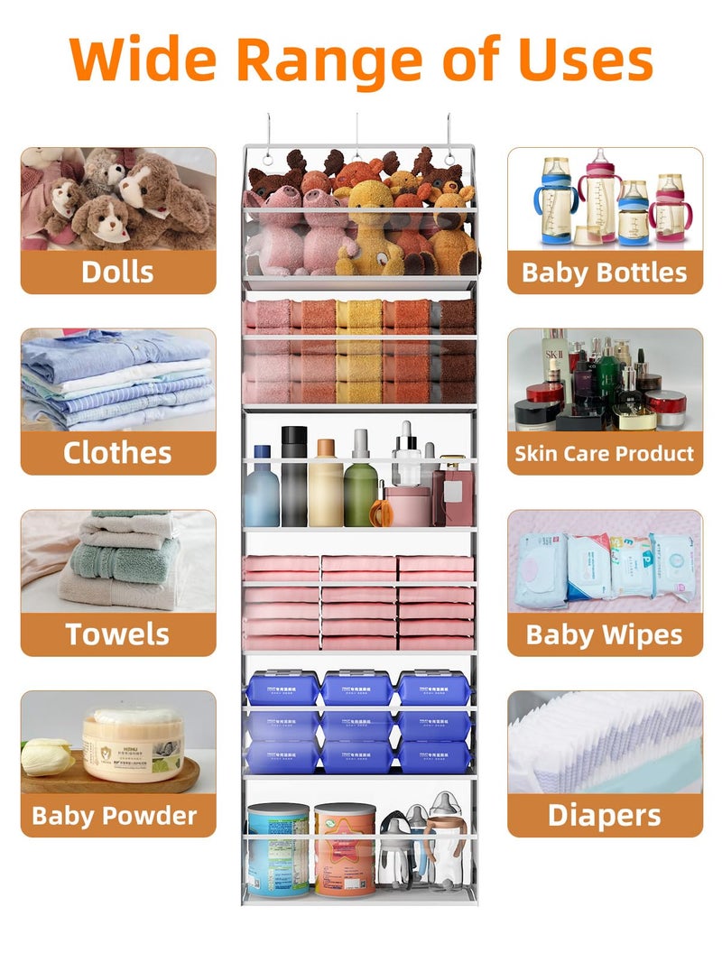 Wakaye Over the Door Organizes- 6 Tier Stuffed Animal Storage, Bathroom Organizers and Storage, Swing-proof Hanging Organizer for Toys/Nursery Newborn Baby Essential Stuff (Clear) - Image 4