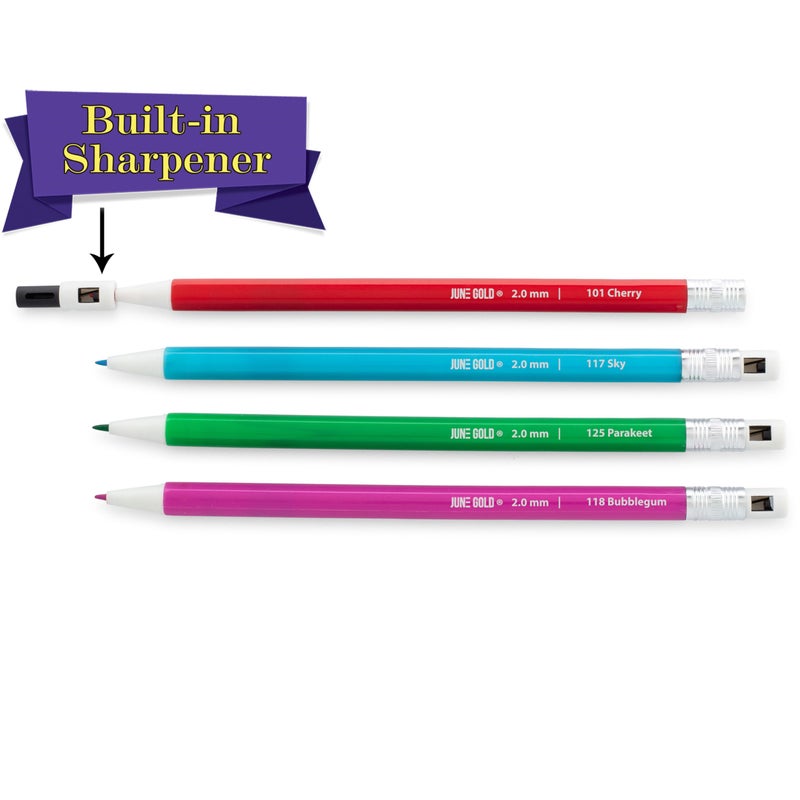June Gold 36 Assorted Colored 2.0 mm Mechanical Pencils with 36 Unique Color Leads, Color Name is Printed on Each Pencil Barrel, Built in Rear Sharpener - Image 5
