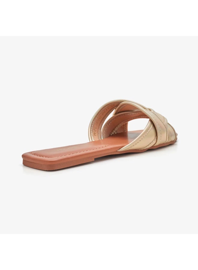 NDURE Women's Flat Slide Sandals, Gold Holographic, Braided Strap, Open Toe - Image 4