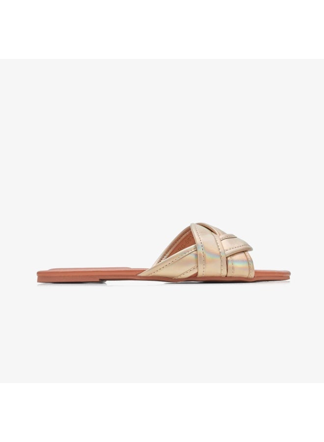 NDURE Women's Flat Slide Sandals, Gold Holographic, Braided Strap, Open Toe - Image 5