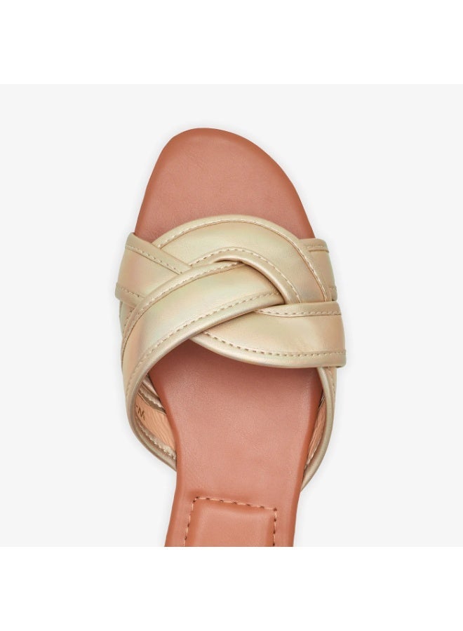 NDURE Women's Flat Slide Sandals, Gold Holographic, Braided Strap, Open Toe - Image 3