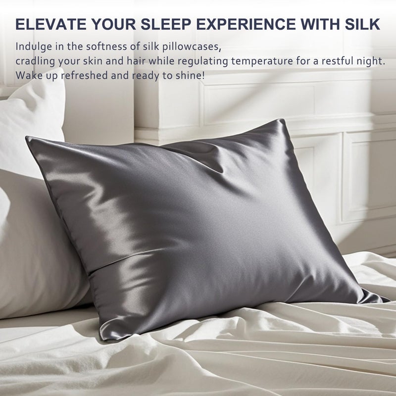 Ravmix 100% Silk Pillow Case for Hair and Skin with Hidden Zipper, Both Sides 21Momme Mulberry Silk Pillowcase Cooling Pillow Cover Standard Size 20×26inches, Gift for Women Men, 1PCS, Space Gray - Image 4