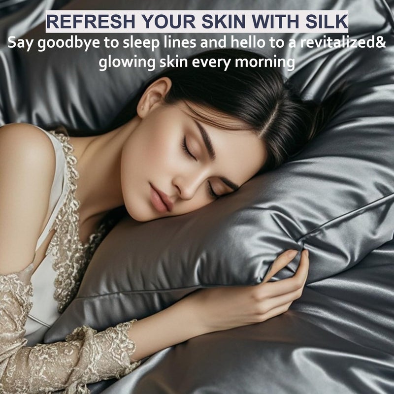 Ravmix 100% Silk Pillow Case for Hair and Skin with Hidden Zipper, Both Sides 21Momme Mulberry Silk Pillowcase Cooling Pillow Cover Standard Size 20×26inches, Gift for Women Men, 1PCS, Space Gray - Image 3