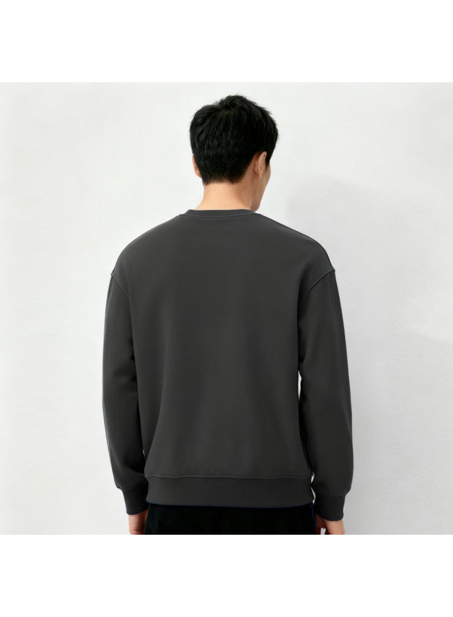 Markless Fleece-lined Men's Sweatshirt Autumn Winter Casual Crewneck Warm Pullover 0434m3 Dark Gray Fleece-lined XL - Image 2