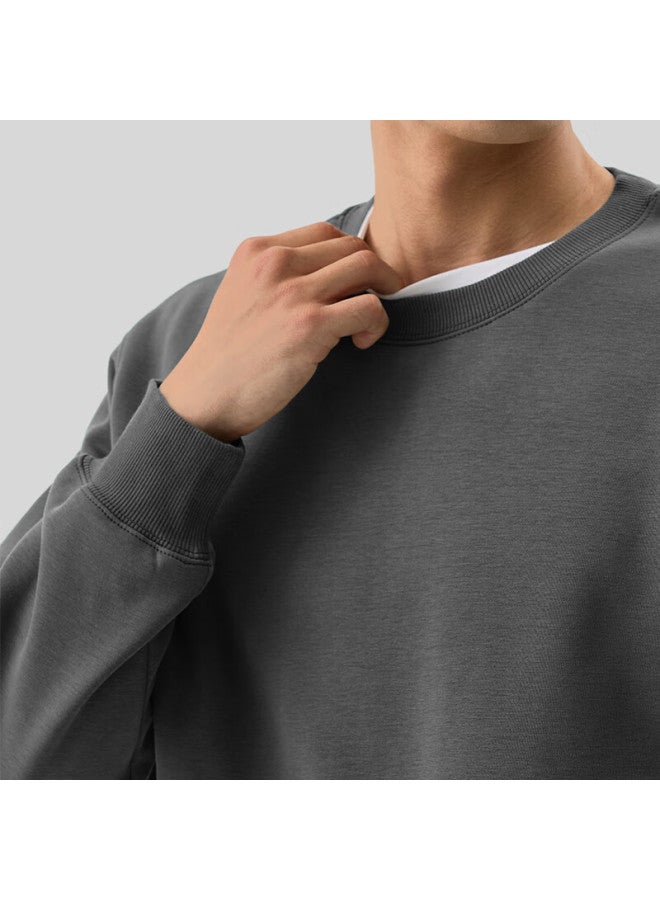 Markless Fleece-lined Men's Sweatshirt Autumn Winter Casual Crewneck Warm Pullover 0434m3 Dark Gray Fleece-lined XL - Image 1
