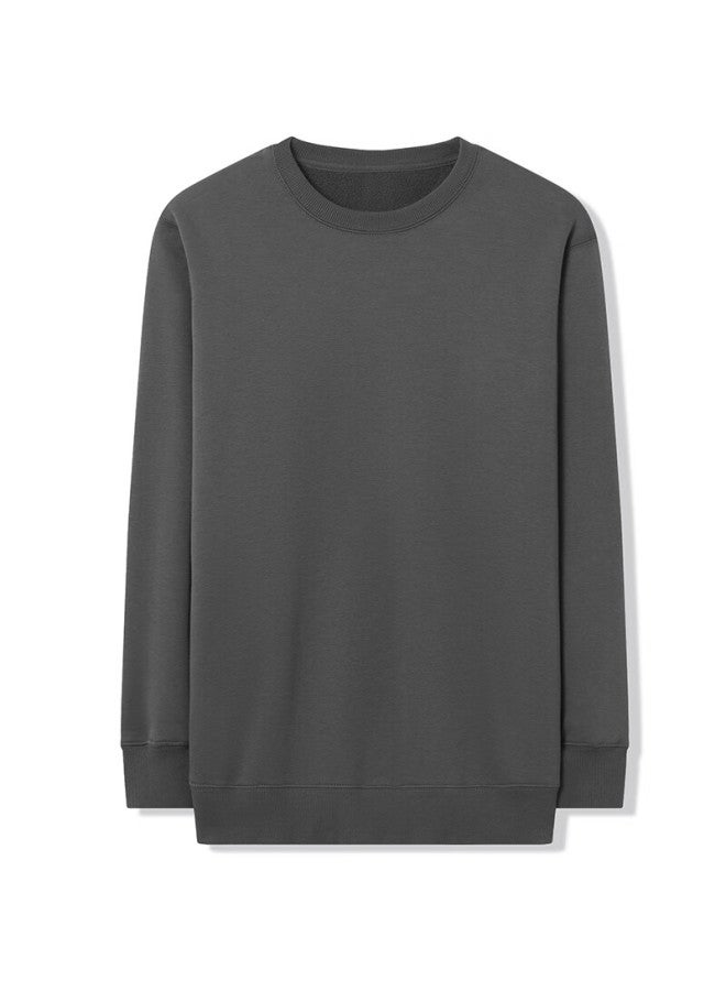 Markless Fleece-lined Men's Sweatshirt Autumn Winter Casual Crewneck Warm Pullover 0434m3 Dark Gray Fleece-lined XL - Image 3