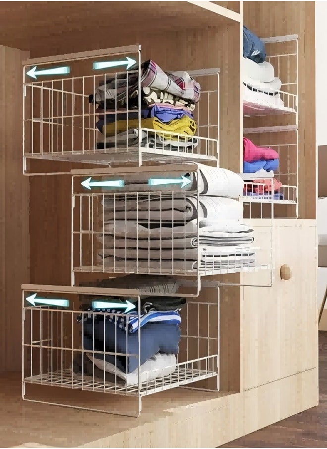 Generic 3-Tier Sliding Closet Organizer and Drawer Storage Rack, Stackable Storage Bins for Jeans, Sweaters, Wardrobe Containers  - Image 1
