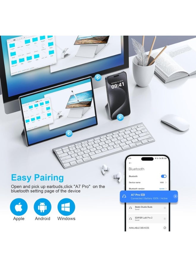 سماعات أذن لاسلكية لأجهزة iPhone، سماعات بلوتوث 5.3 لأجهزة Apple، سماعات لاسلكية، خاصية إلغاء الضوضاء ENC، تشغيل لمدة 40 ساعة، سماعات أذن داخلية بتقنية HiFi Bass، متوافقة مع iPhone 17 و16 و15/iPad/PC/Laptop/Switch/أبيض - Image 5