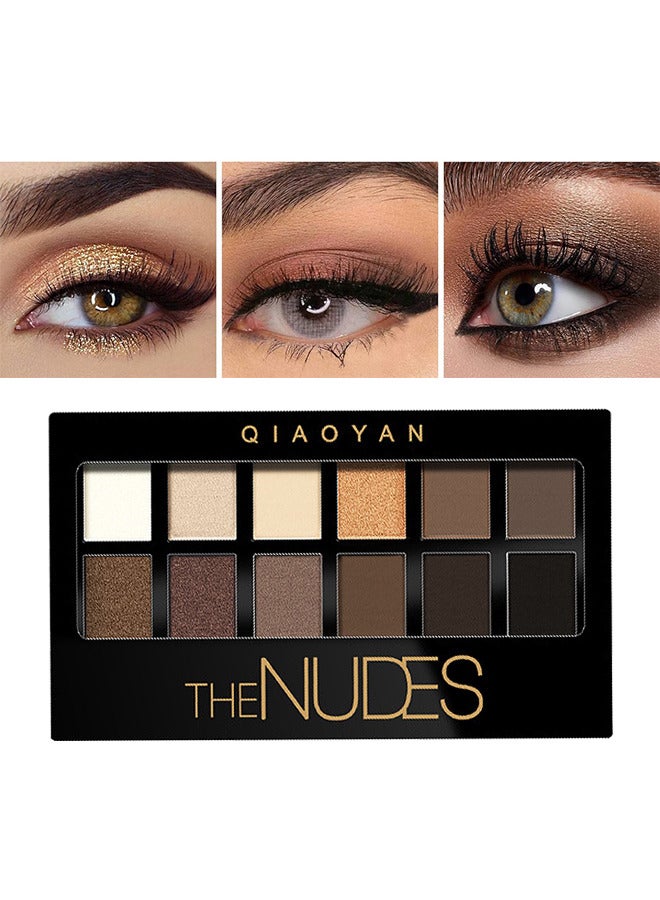 QIAOYAN 12 Colors The Nudes Eyeshadow, Shimmer Matte Palette, Waterproof Brown Eyeshadow Series, Highly Pigmented Long Lasting Waterproof, Matt Powder Pressed Eye Pallet - Image 1
