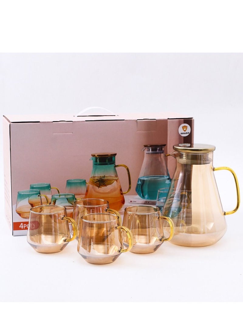 Shuer 5-Piece Electroplating Process Glass Cup Water Bottle Set Transparent Tea Mug Milk Straight Tube  - Image 2
