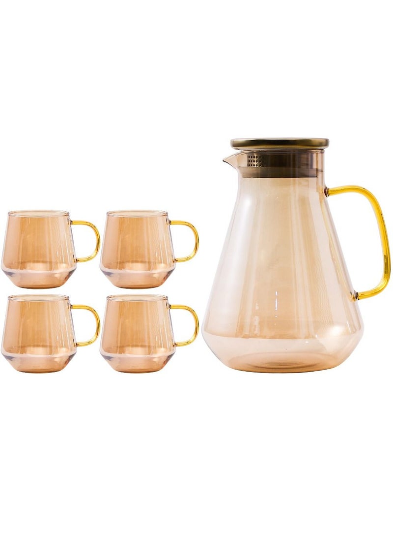 Shuer 5-Piece Electroplating Process Glass Cup Water Bottle Set Transparent Tea Mug Milk Straight Tube  - Image 1