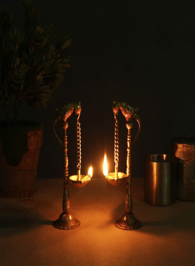 Two Moustaches Parrot Design 7.5 Inches Brass Hanging Diya Pair (Pack of 2), Brass Diyas for Pooja , Diwali Decoration , Housewarming Gifts , Antique Yellow, Standard - Image 5