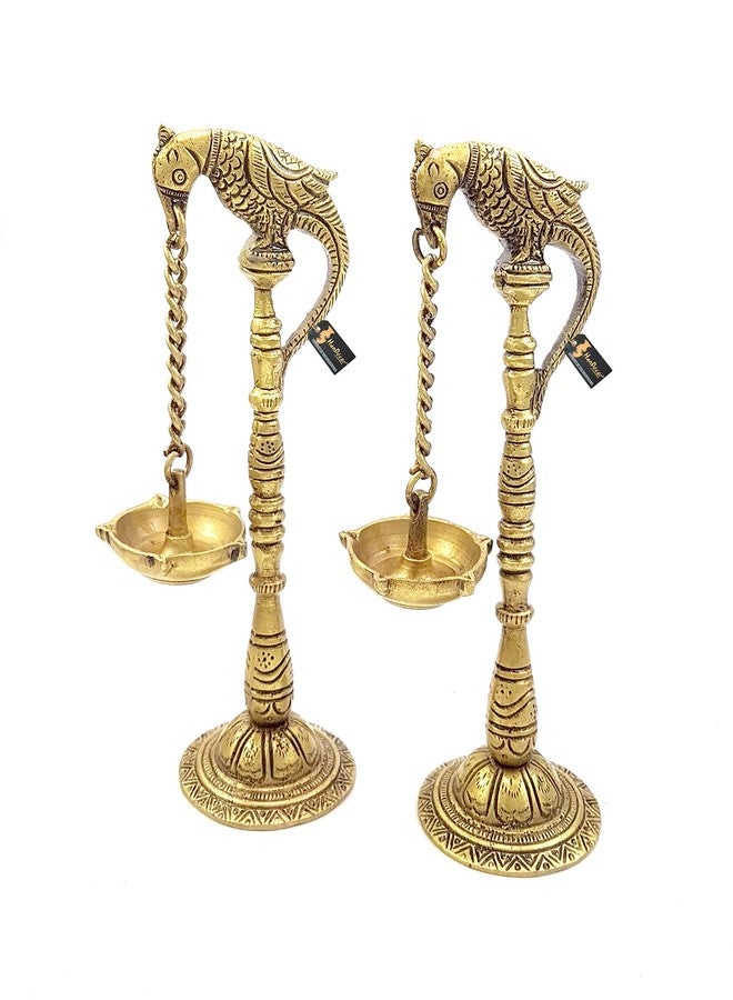 Two Moustaches Parrot Design 7.5 Inches Brass Hanging Diya Pair (Pack of 2), Brass Diyas for Pooja , Diwali Decoration , Housewarming Gifts , Antique Yellow, Standard - Image 3
