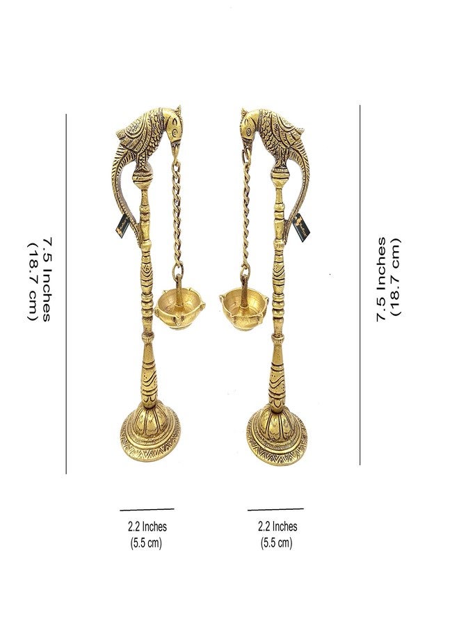 Two Moustaches Parrot Design 7.5 Inches Brass Hanging Diya Pair (Pack of 2), Brass Diyas for Pooja , Diwali Decoration , Housewarming Gifts , Antique Yellow, Standard - Image 4
