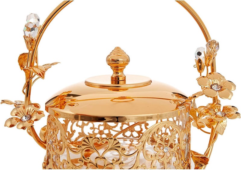 matashi Matashi 24K Gold Plated Crystal Studded Honey Candy Dish with Rose Accents Great Gifts for Christmas Anniversary Housewarming Present New Year Home Kitchen Dining Decor Tabletop - Image 2