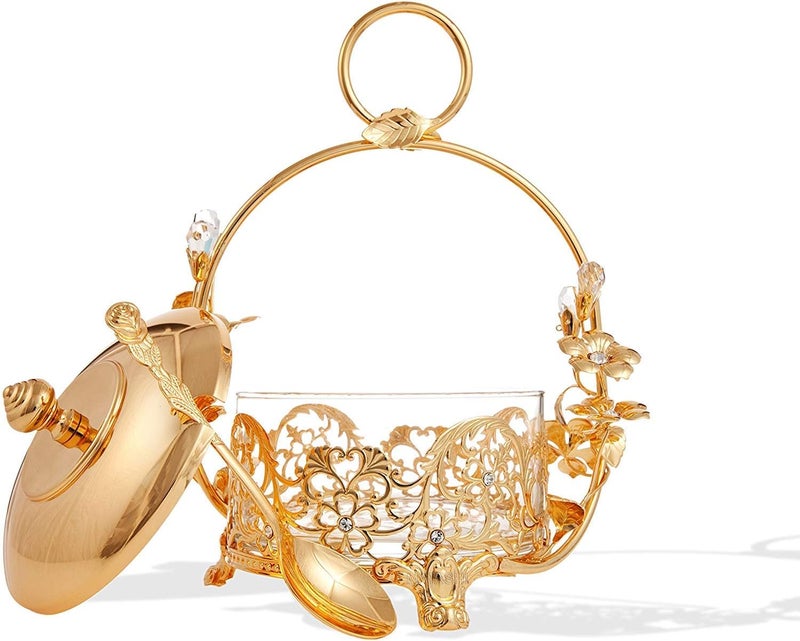matashi Matashi 24K Gold Plated Crystal Studded Honey Candy Dish with Rose Accents Great Gifts for Christmas Anniversary Housewarming Present New Year Home Kitchen Dining Decor Tabletop - Image 3
