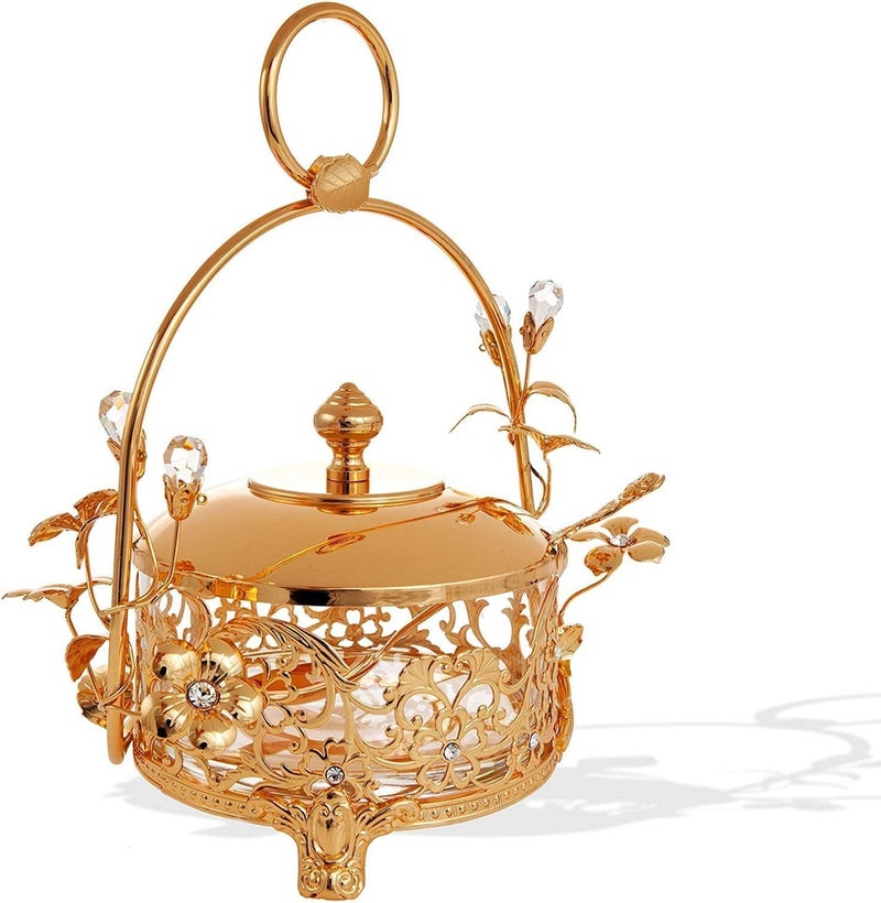 matashi Matashi 24K Gold Plated Crystal Studded Honey Candy Dish with Rose Accents Great Gifts for Christmas Anniversary Housewarming Present New Year Home Kitchen Dining Decor Tabletop - Image 1