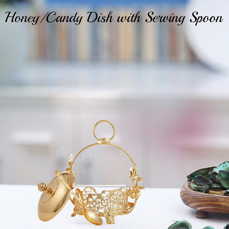 matashi Matashi 24K Gold Plated Crystal Studded Honey Candy Dish with Rose Accents Great Gifts for Christmas Anniversary Housewarming Present New Year Home Kitchen Dining Decor Tabletop - Image 4