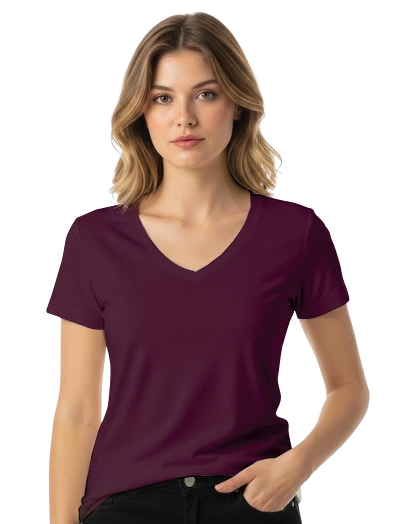 JUNEBERRY Women Solid V Neck Pure Cotton T-Shirt - Image 1