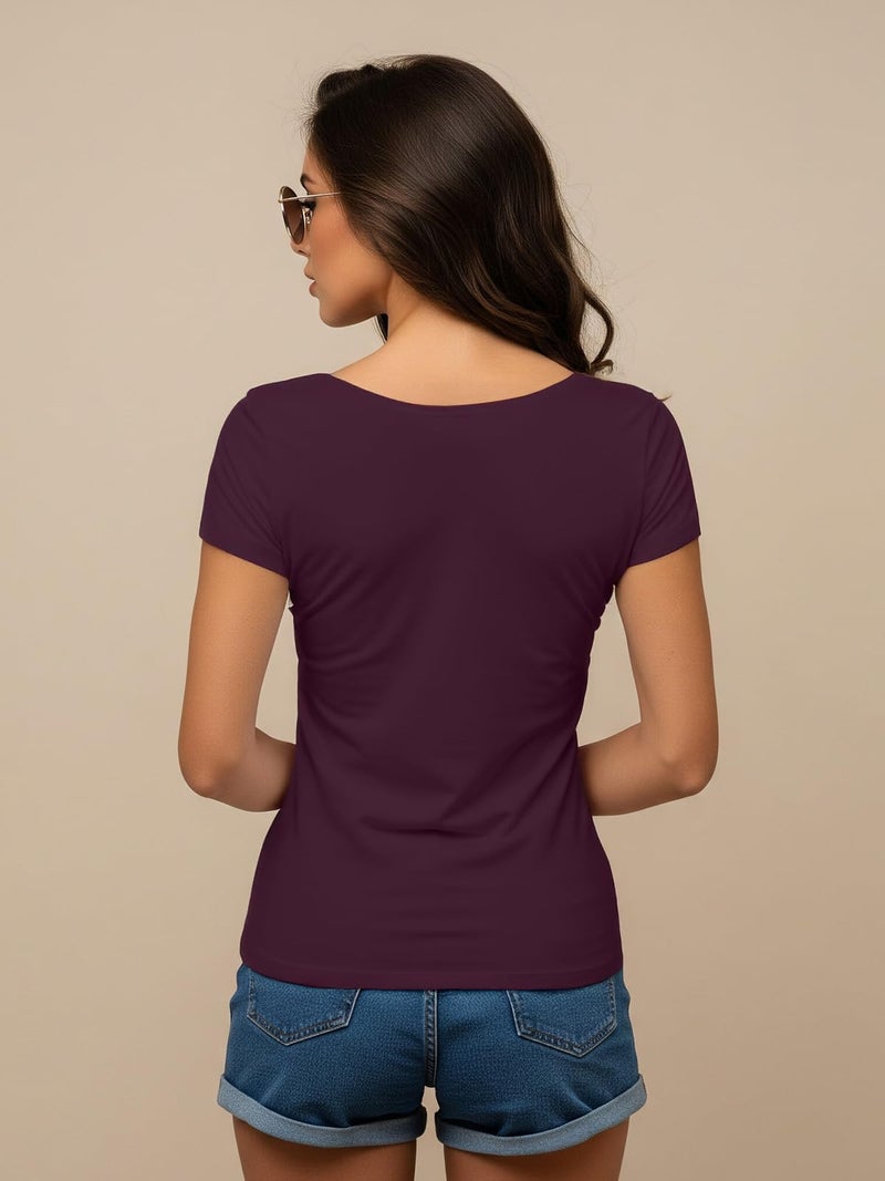 JUNEBERRY Women Solid V Neck Pure Cotton T-Shirt - Image 4