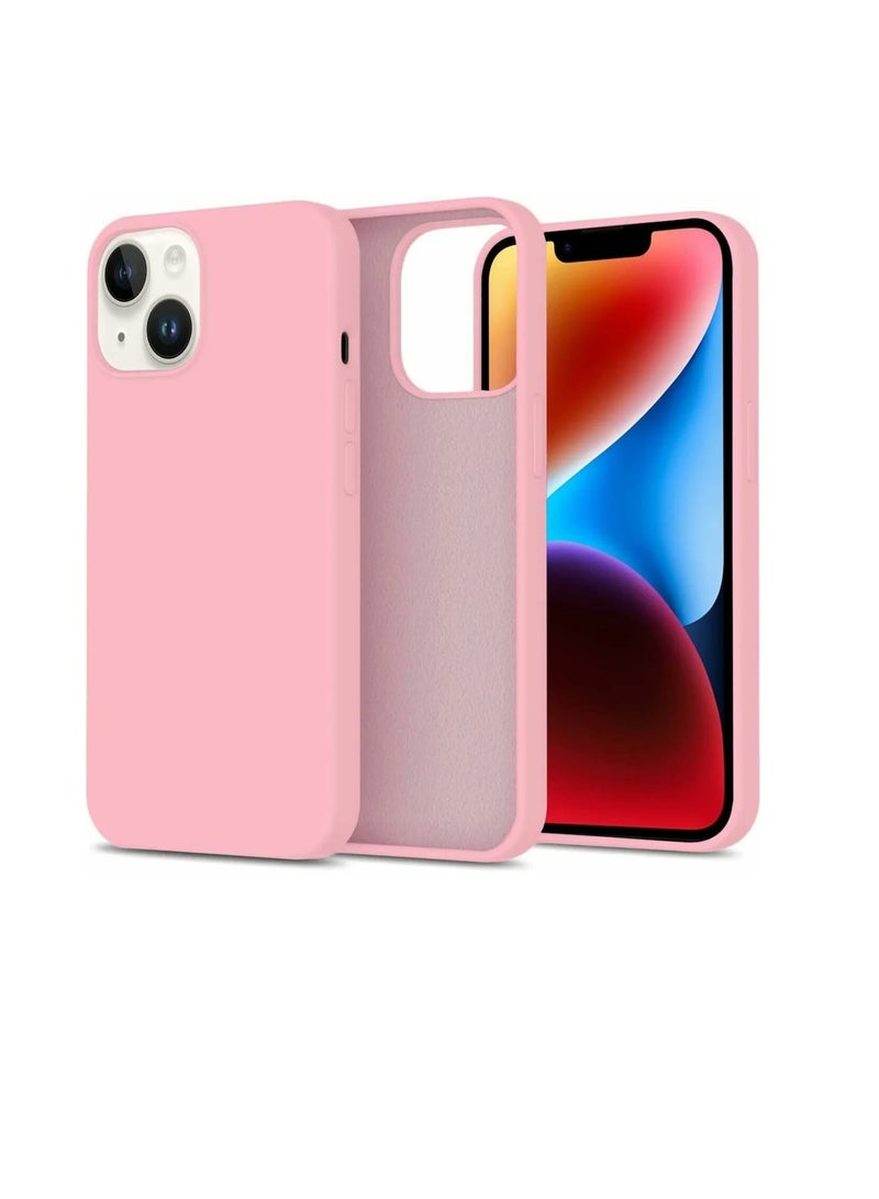 Silicone Shockproof Liquid Soft TPU Slim Back Cover For iPhone 14 (Pink) - Image 1