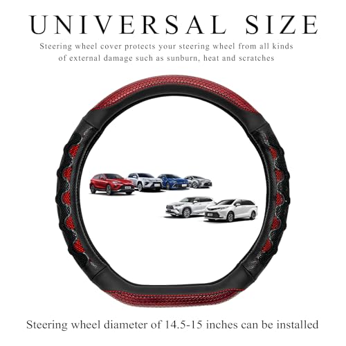 SHMZK Car Steering Wheel Cover 15 Inch AntiSlip Steering Wheel Cover Protector with 3D Honeycomb Design Universal Steering Wheel Covers for Cars Truck SUV Car Accessories Red - Image 3