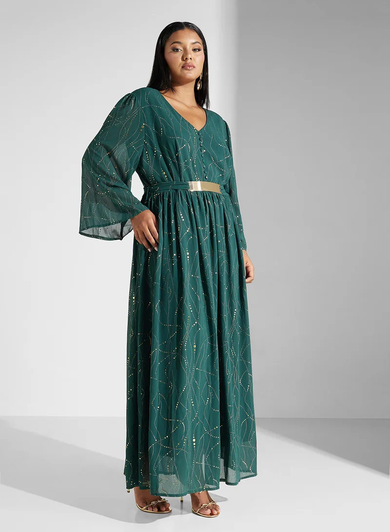 Khizana Plus Size Dress With Foil Print