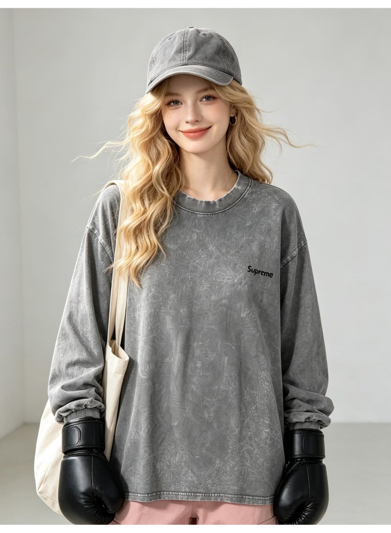SUPREME men's and women's round neck loose long sleeve T-shirt - Image 4