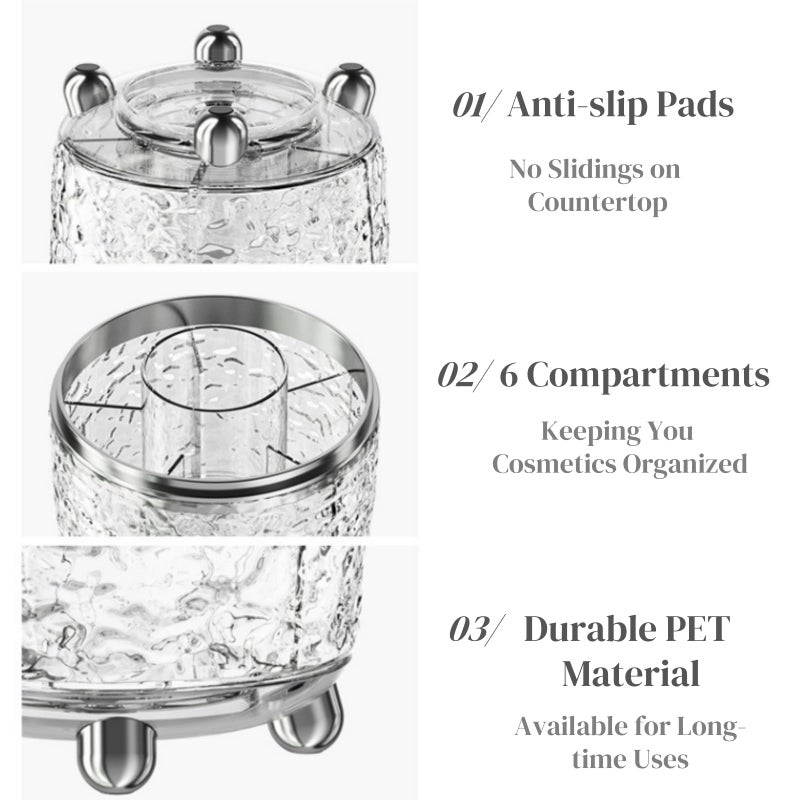 Eorbow Rotating Makeup Brush Holder, Dustproof Cosmetic Tools Organizer with Lid, 360Â° Spinning Covered Brushes Storage with Anti-slip Pads for Vanity, Bathroom Countertop & Bedside Table, Clear - Image 5