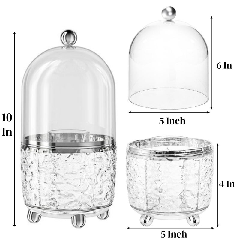 Eorbow Rotating Makeup Brush Holder, Dustproof Cosmetic Tools Organizer with Lid, 360Â° Spinning Covered Brushes Storage with Anti-slip Pads for Vanity, Bathroom Countertop & Bedside Table, Clear - Image 2