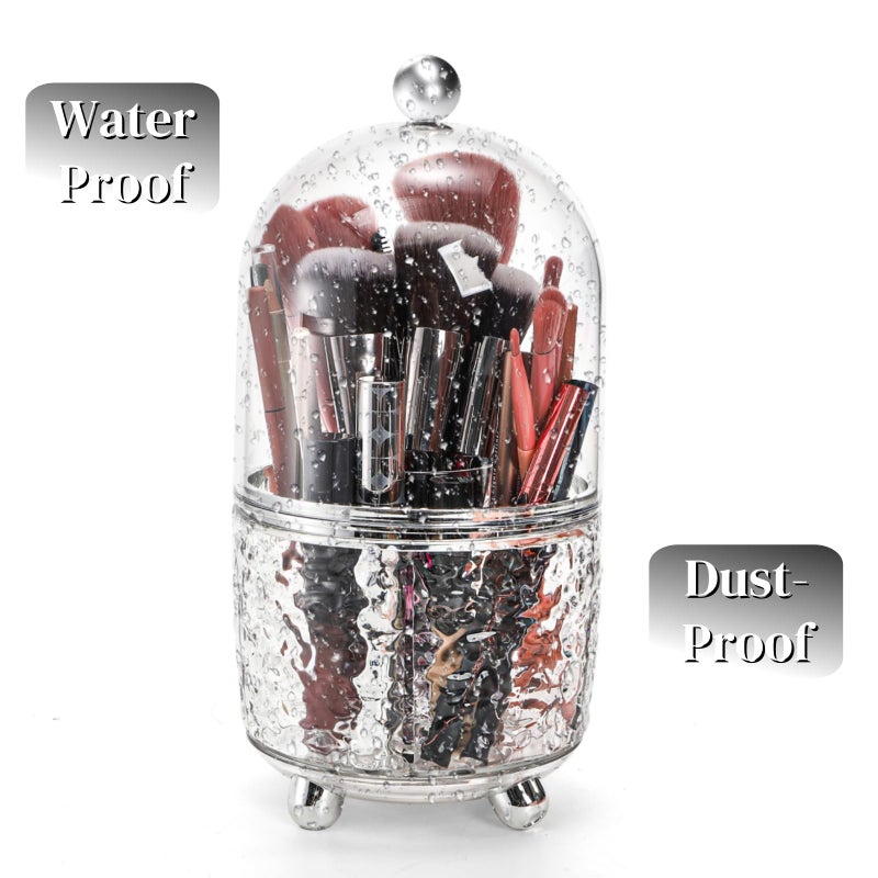 Eorbow Rotating Makeup Brush Holder, Dustproof Cosmetic Tools Organizer with Lid, 360Â° Spinning Covered Brushes Storage with Anti-slip Pads for Vanity, Bathroom Countertop & Bedside Table, Clear - Image 4