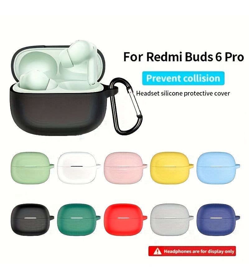 Gray Silicone Soft Cover With Hook For Wireless Earbuds Case Compatible With Redmi Buds 6 - Image 1