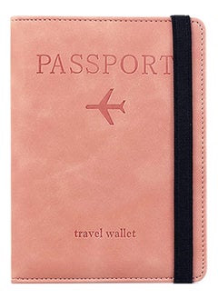 VKL Passport Travel Holder Cover Case with Elastic Strap, PU Leather RFID Blocking Document Organizer Protector,for Credit & ID Cards, Boarding Passes (Pink)  - Image 2