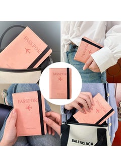 VKL Passport Travel Holder Cover Case with Elastic Strap, PU Leather RFID Blocking Document Organizer Protector,for Credit & ID Cards, Boarding Passes (Pink)  - Image 5