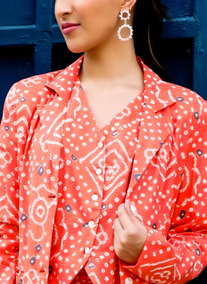 Aks Orange Bandhani Printed Co-Ord Set for Women