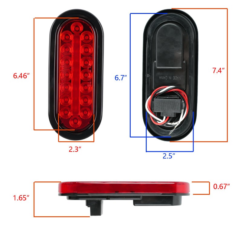 fouwick 2PCS 6 Inch Oval Red LED Trailer Tail Lights, IP65 Waterproof Surface Mount Stop Brake Turn Signal Lights for Truck RV Boat Marine Camper, DOT Compliant Rear Trailer Lighting Kit (Red, 24LED) - Image 2