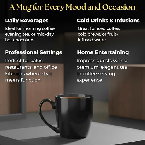 TAGROCK Black Coffee Mug Set of 6, 200 ml Bone China Porcelain Tea Cups, Small Ceramic Coffee Cups for Home Kitchen Office, Durable & Elegant Design - Image 4