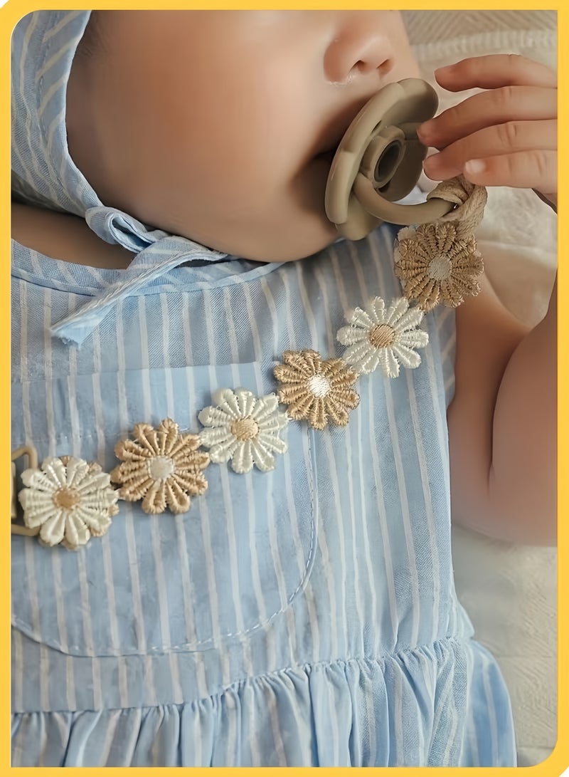 قطعتان من سلسلة اللهاية القماشية الكورية اللطيفة على شكل زهرة الأقحوان، عصا التسنين، مشبك لهاية الأطفال، سلسلة ألعاب للأطفال حديثي الولادة، مشبك مضاد للسقوط - Image 2