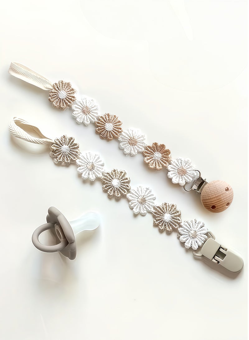 قطعتان من سلسلة اللهاية القماشية الكورية اللطيفة على شكل زهرة الأقحوان، عصا التسنين، مشبك لهاية الأطفال، سلسلة ألعاب للأطفال حديثي الولادة، مشبك مضاد للسقوط - Image 1