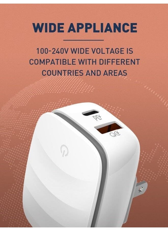 A2425C High Quality EU Plug Fast Charger Dual Port (Type-C & USB) 20W With Type-C USB Charging Cable - White