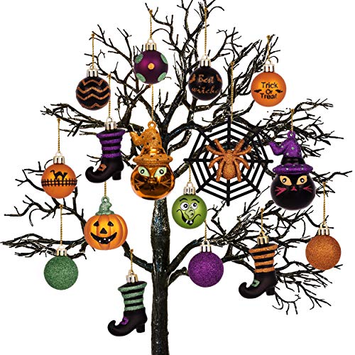 Valery Madelyn Halloween Ornaments Tree Decorations 24ct Shatterproof Cats JackoLantern Pumpkin Vintage Decorative Hanging Ball Ornaments Set for Small Tree Cute Holiday Party Indoor Home Decor - Image 1