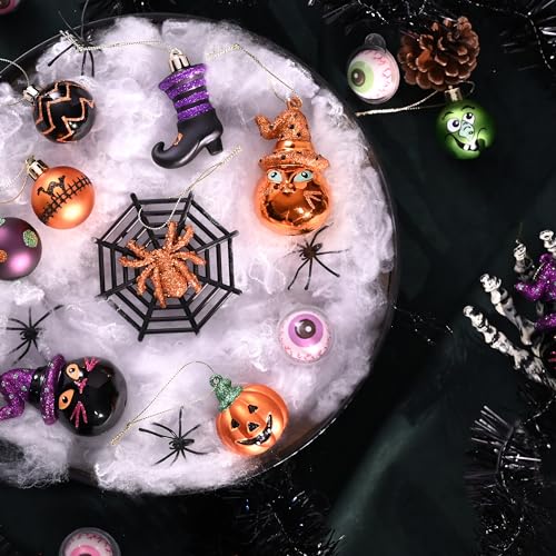 Valery Madelyn Halloween Ornaments Tree Decorations 24ct Shatterproof Cats JackoLantern Pumpkin Vintage Decorative Hanging Ball Ornaments Set for Small Tree Cute Holiday Party Indoor Home Decor - Image 3